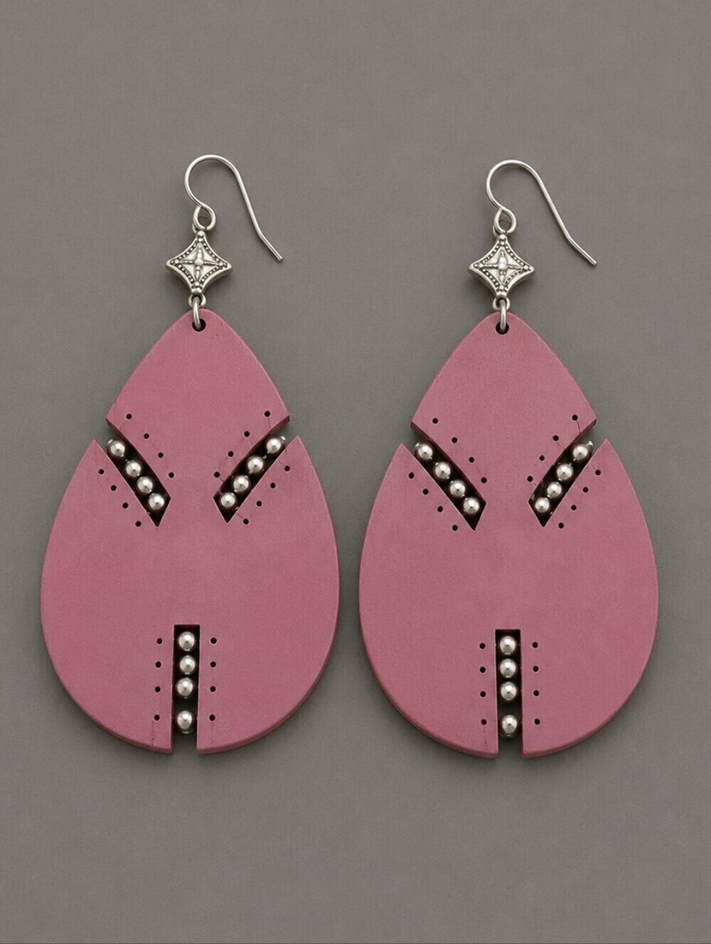 VTG Jumbo Wood Beaded Tear Drop Dangle Hook Warrior Punk Earrings